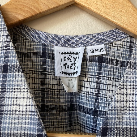 Cozy Toes Preppy Blue Plaid Button Front V-neck Boys Vest - Picture 4 of 4